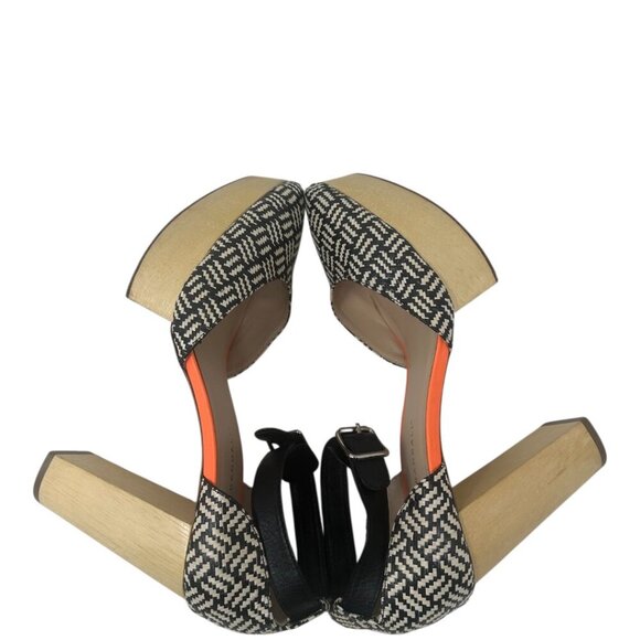 Rare Loeffler Randall Raffia Wooden Platform Pointed Toe Heels 8.5 Boho Retro - Picture 6 of 14